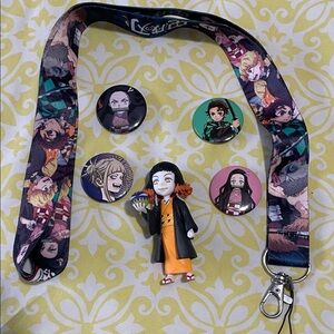 Demon Slayer Anime Figure Lanyard & Button Set EUC Bundle from my closet to save